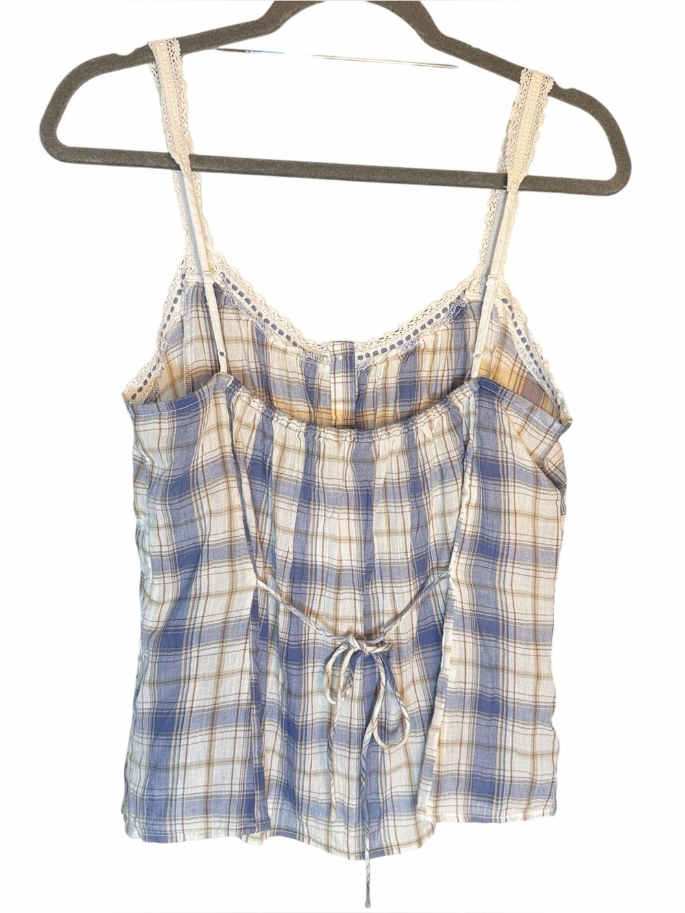 American Eagle Outfitters Blue and Cream Plaid Lace-Trim Cami - Picture 4 of 9